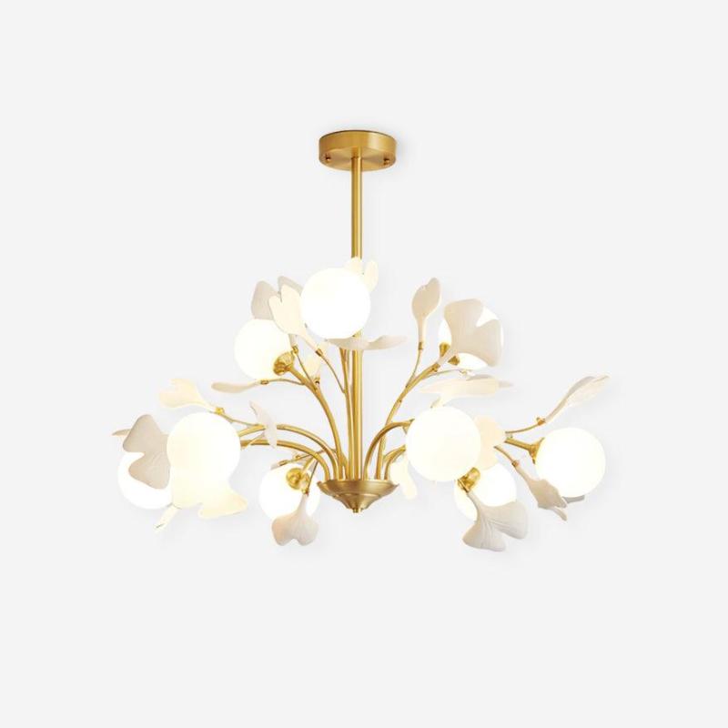 Dorvel Chandelier Ginkgo Leaf Brass Ceramic Glass