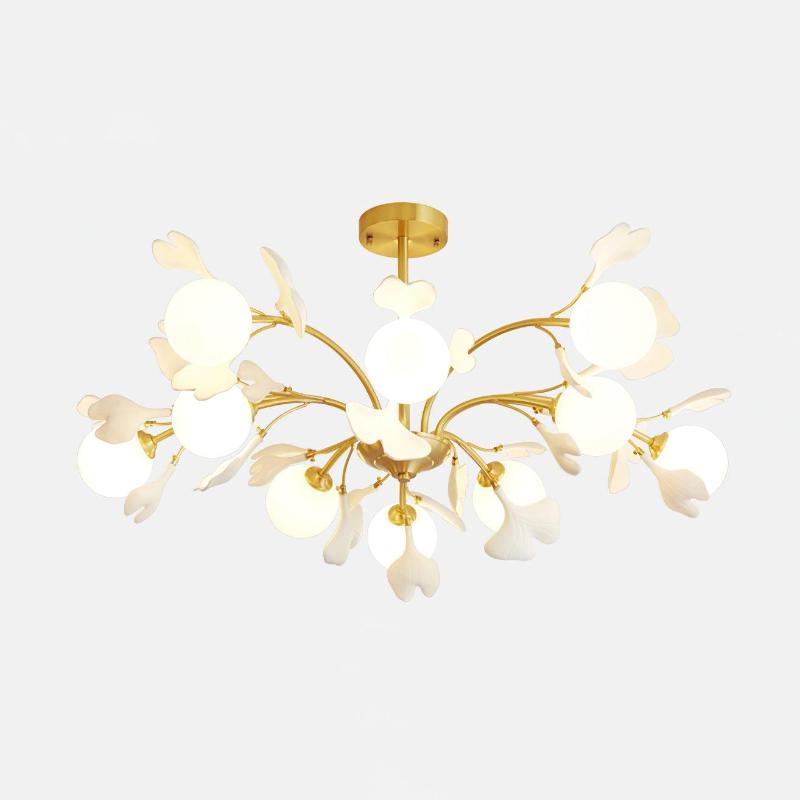 Dorvel Chandelier Ginkgo Leaf Brass Ceramic Glass
