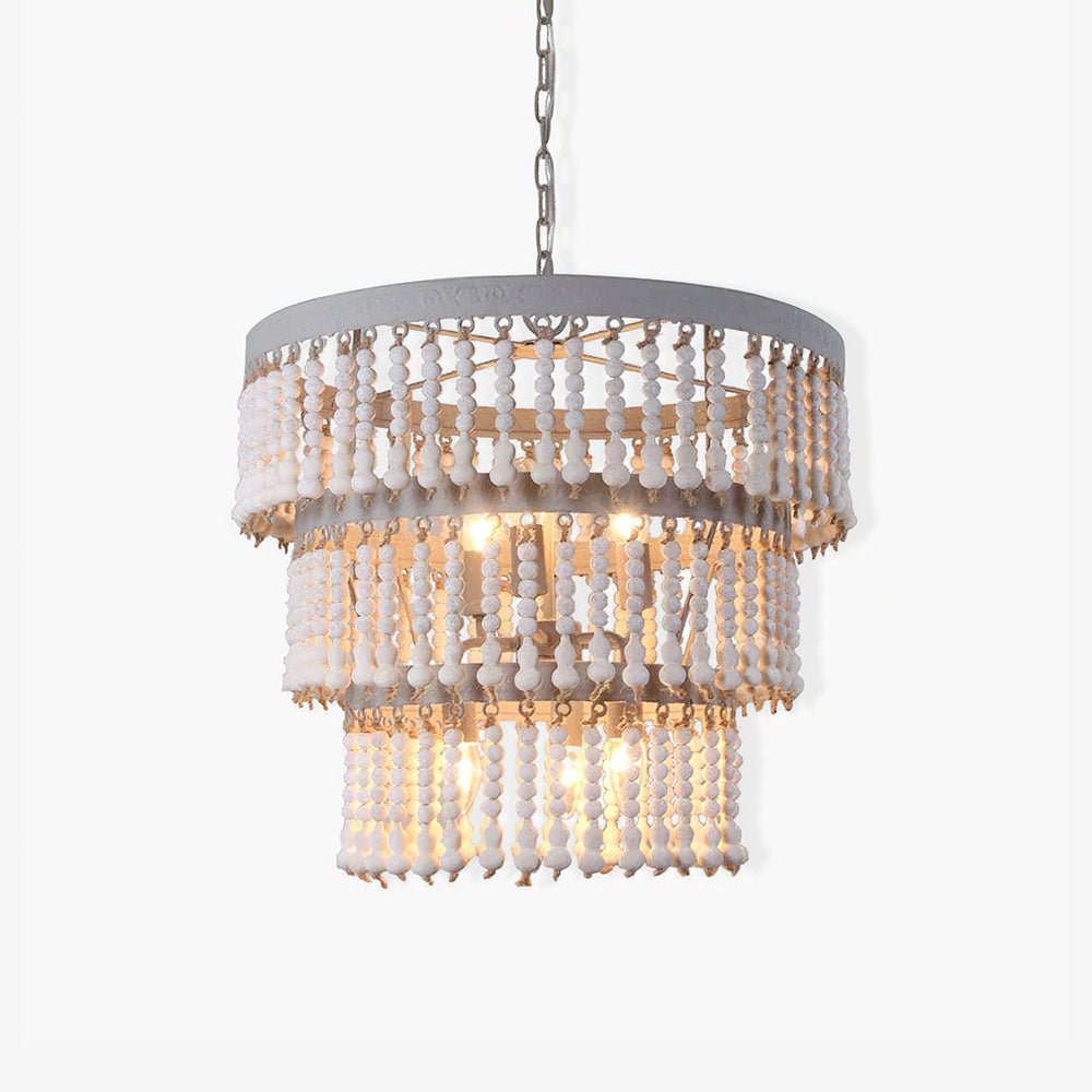 Aldaneon Chandelier Three Tiered Wood Beaded