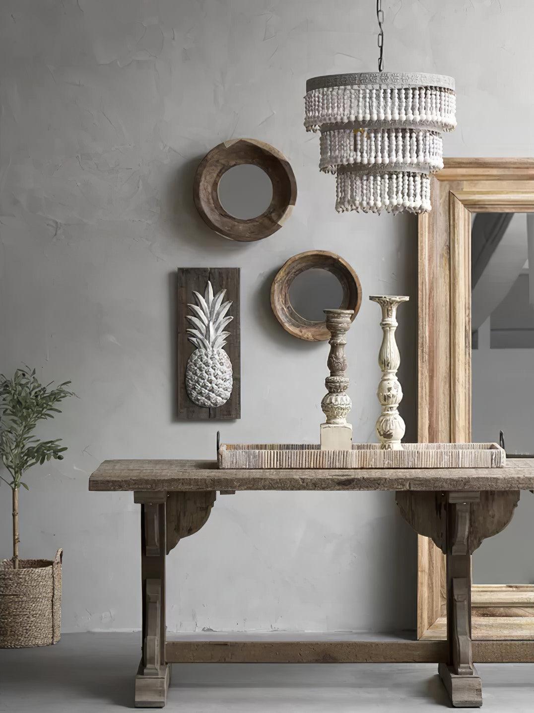 Aldaneon Chandelier Three Tiered Wood Beaded