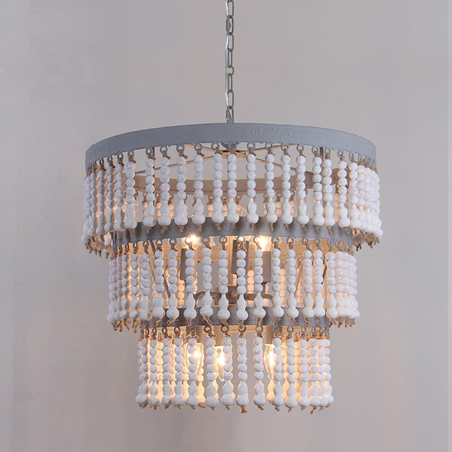 Aldaneon Chandelier Three Tiered Wood Beaded