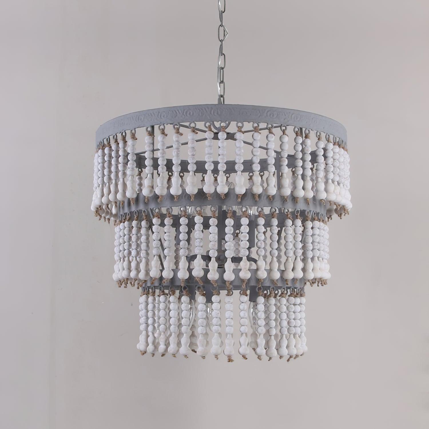 Aldaneon Chandelier Three Tiered Wood Beaded