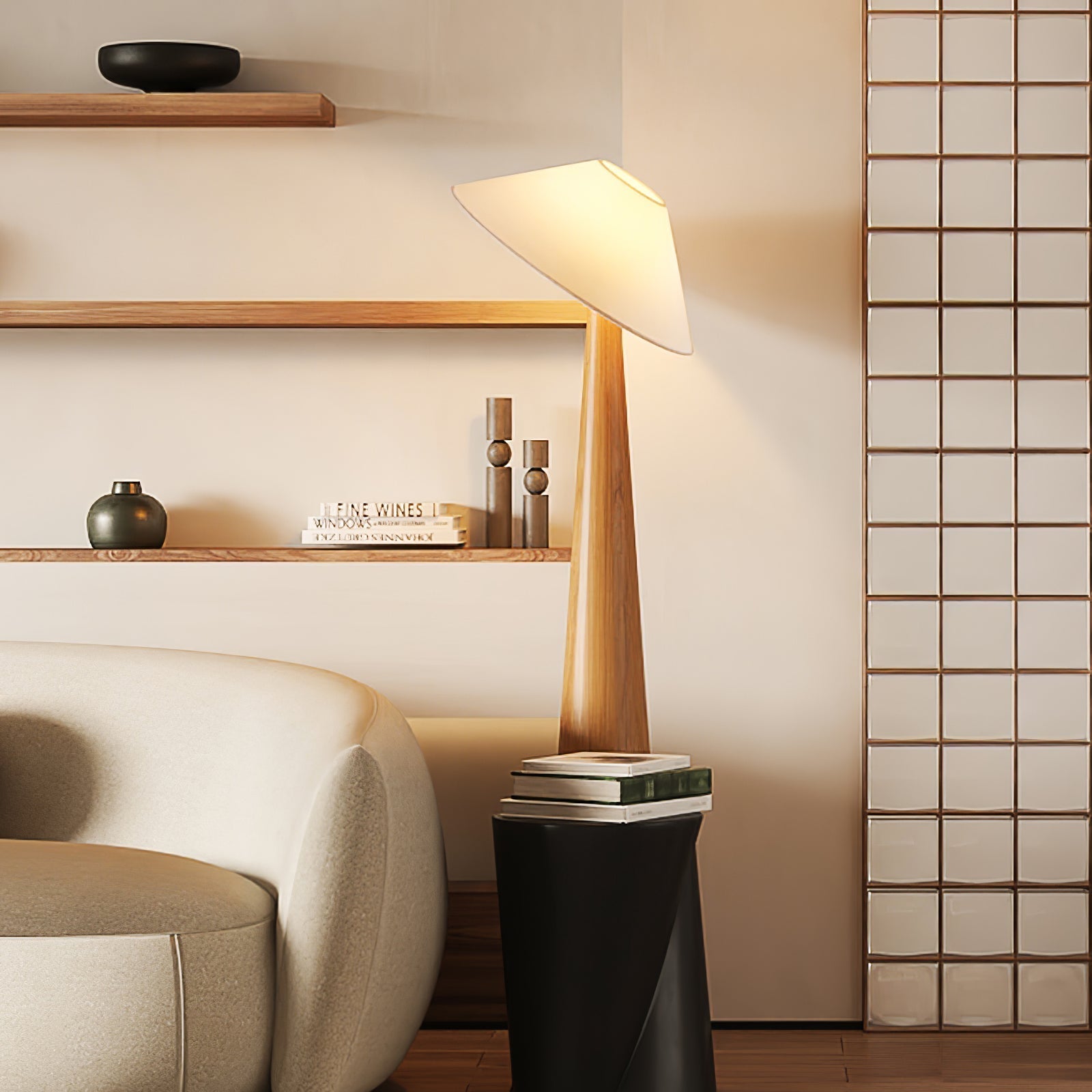 Apex Wooden Tapered Floor Lamp