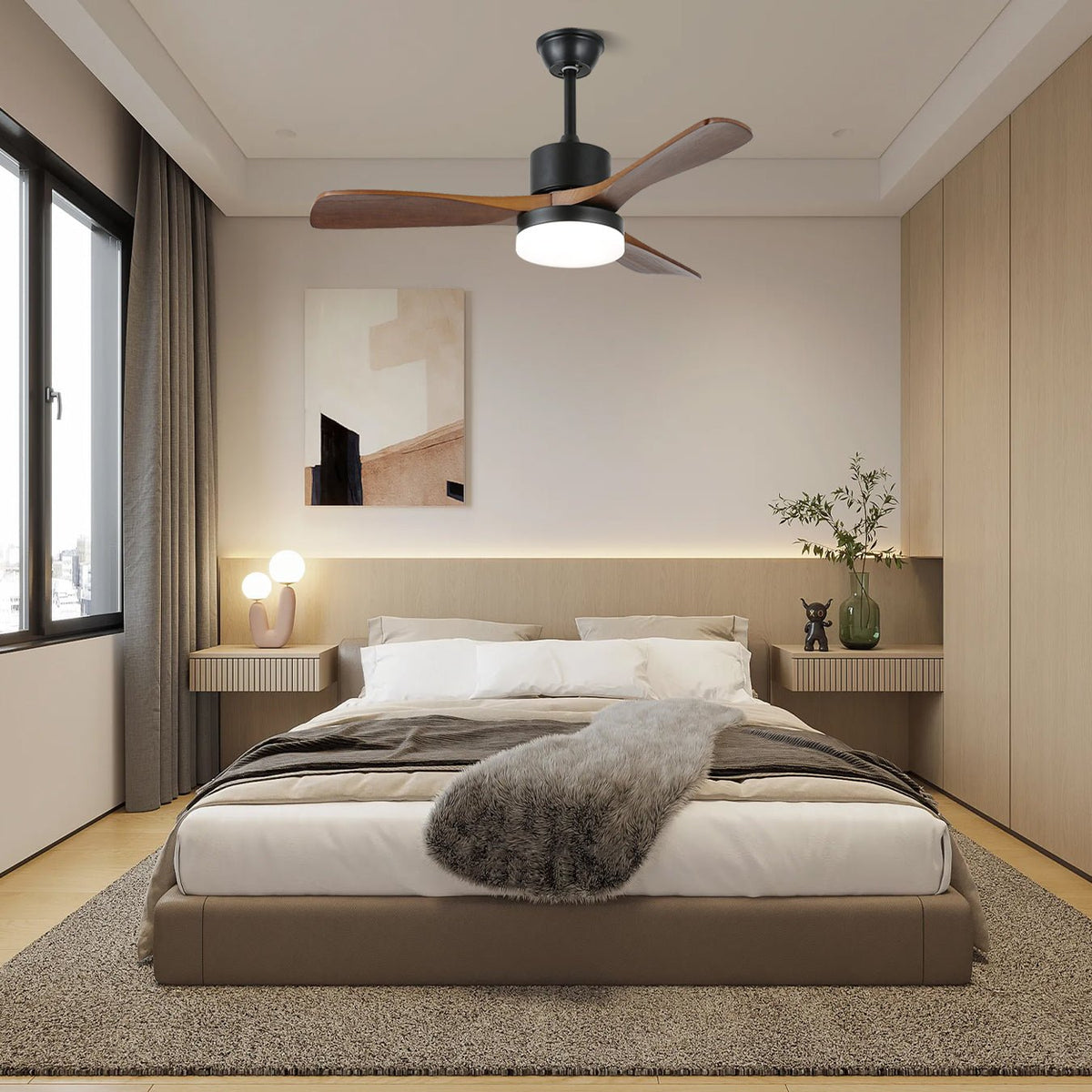 Darian Minimalist Wood Ceiling Fan Light