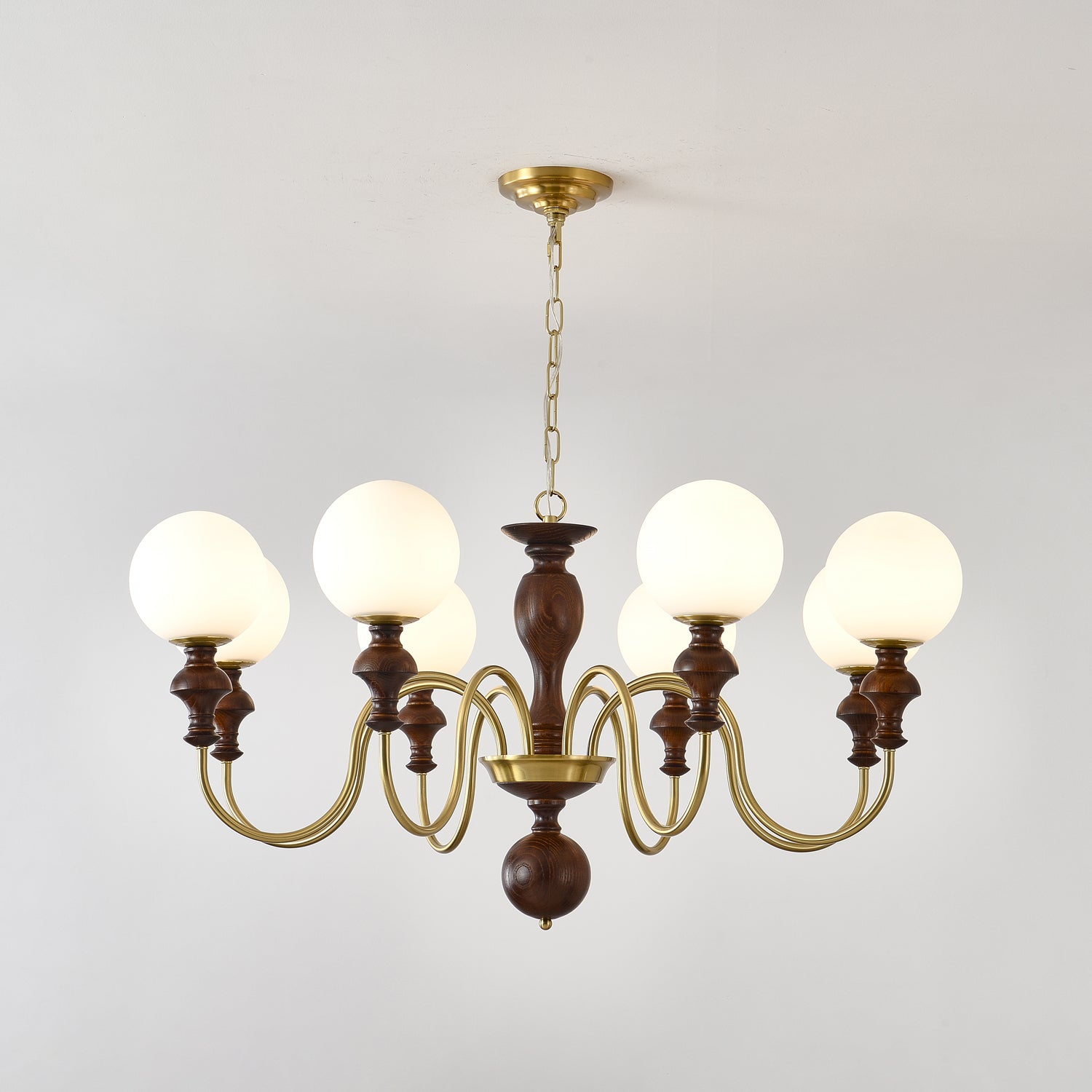 Indris Chandelier Wood & Brass Timeless Globe
