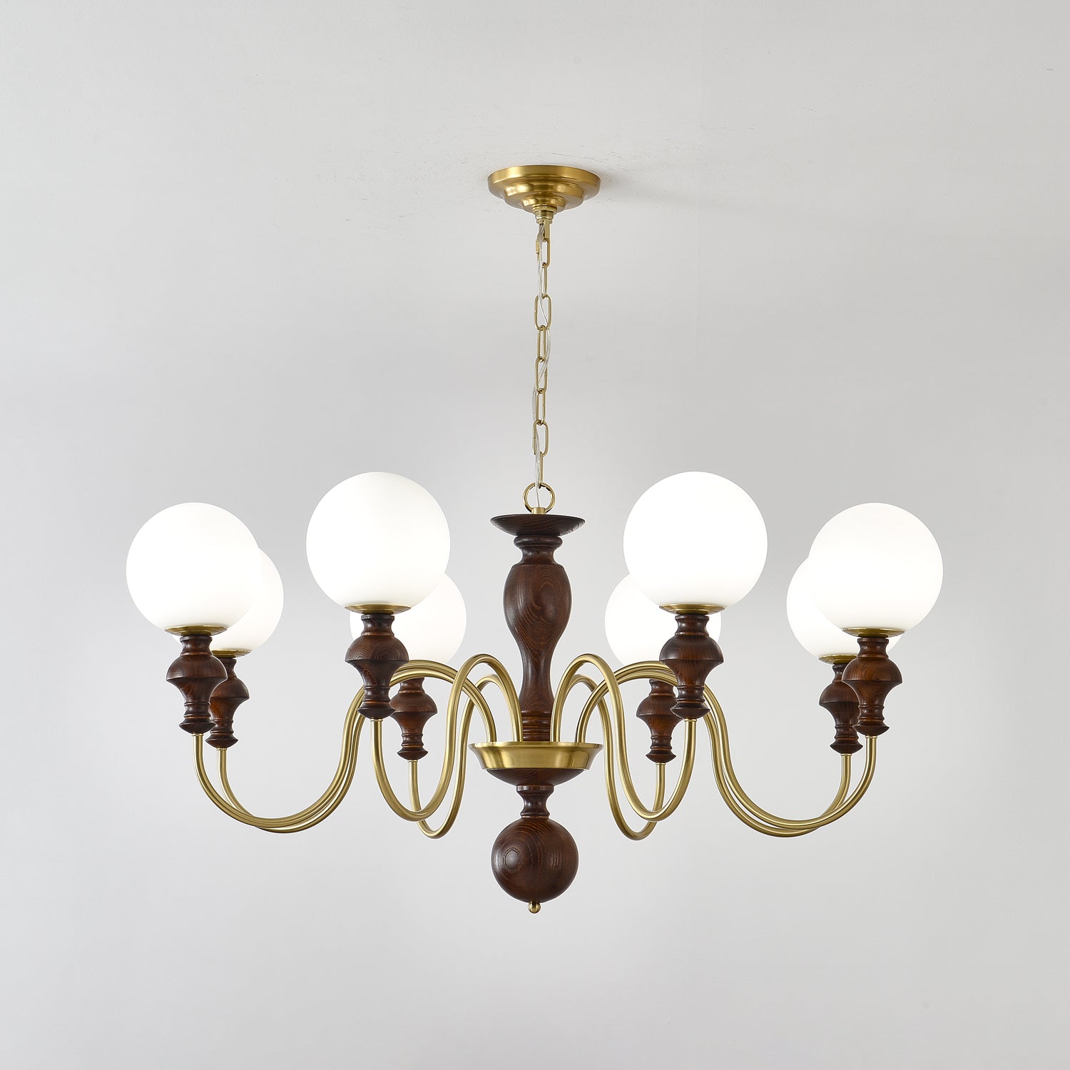 Indris Chandelier Wood & Brass Timeless Globe
