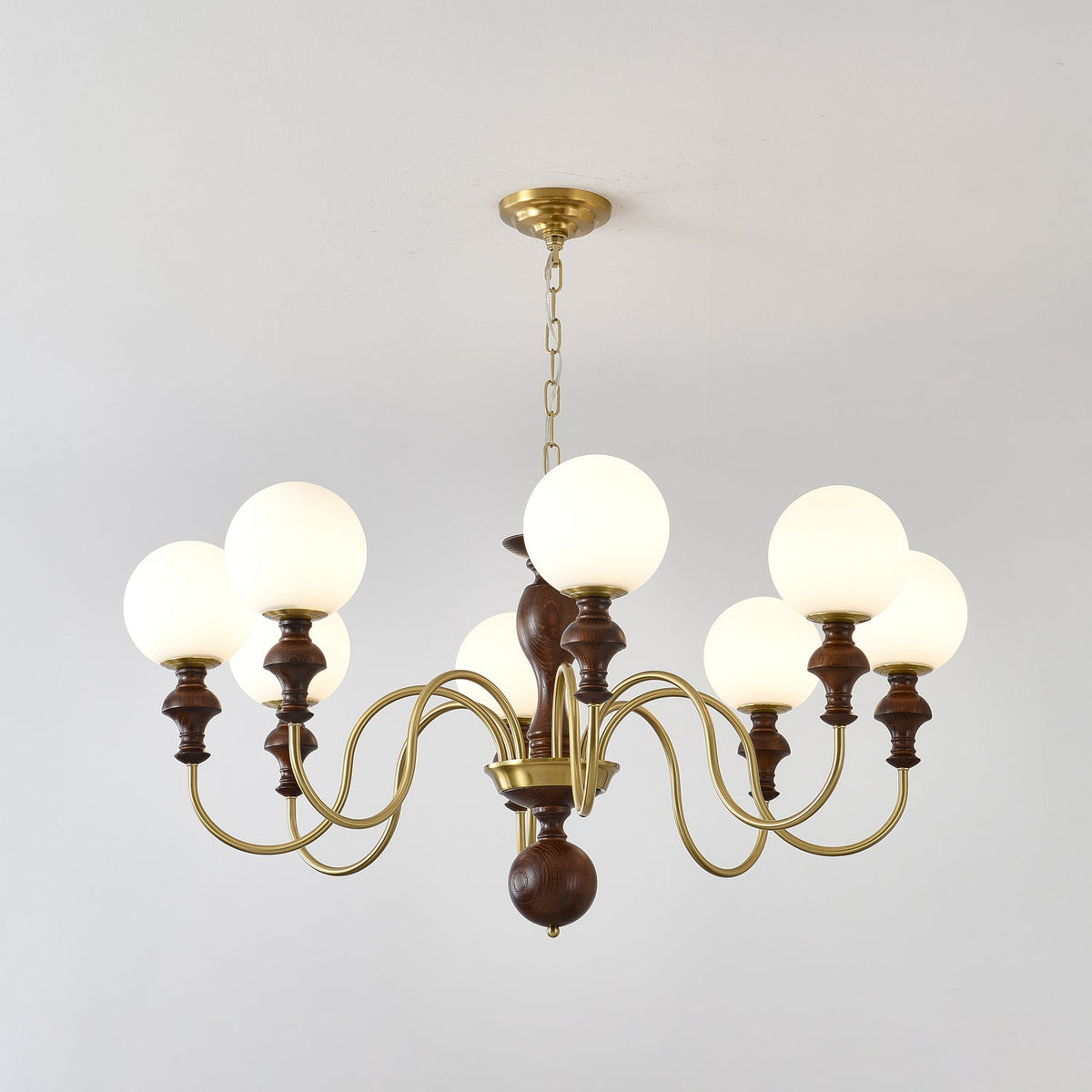 Indris Chandelier Wood & Brass Timeless Globe