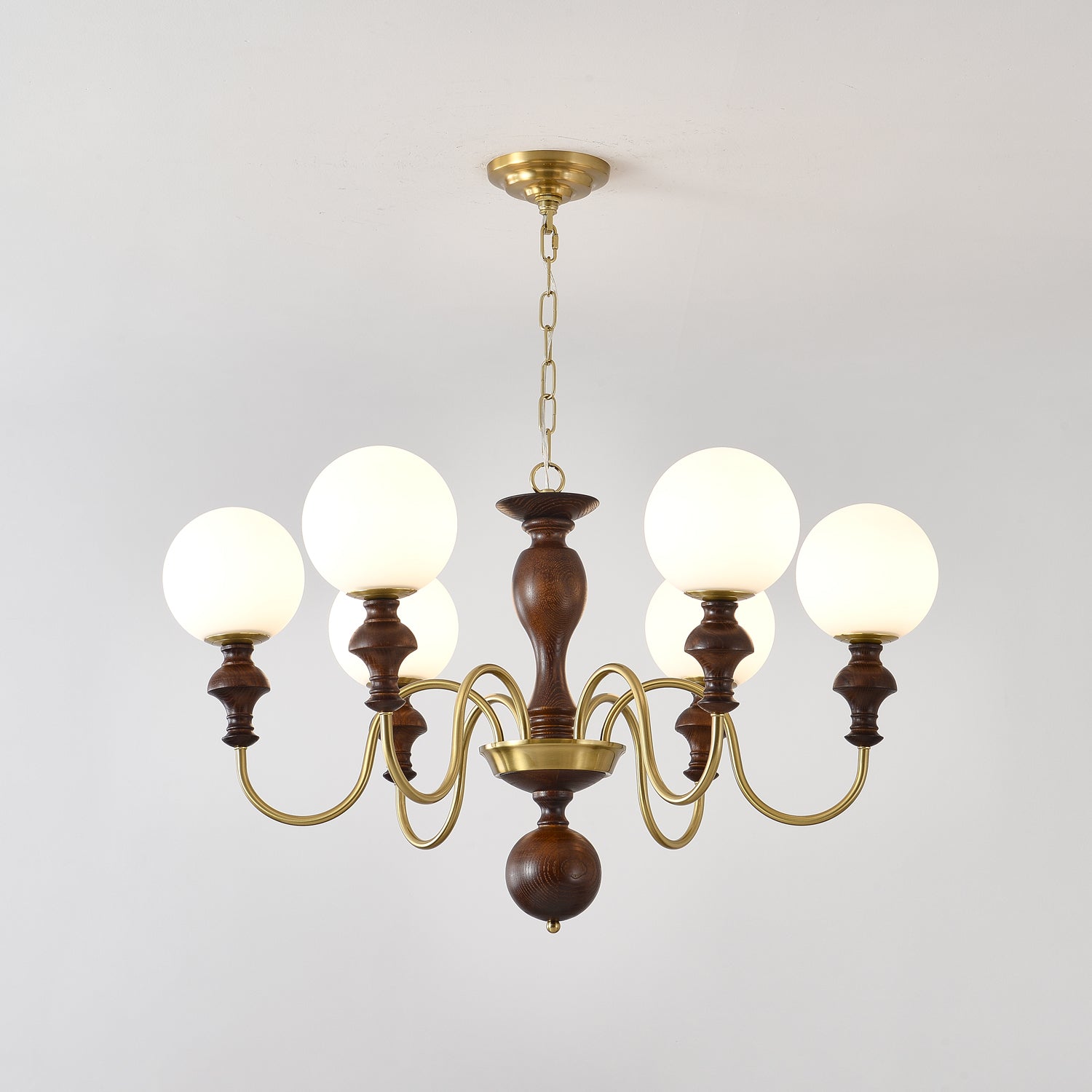 Indris Chandelier Wood & Brass Timeless Globe