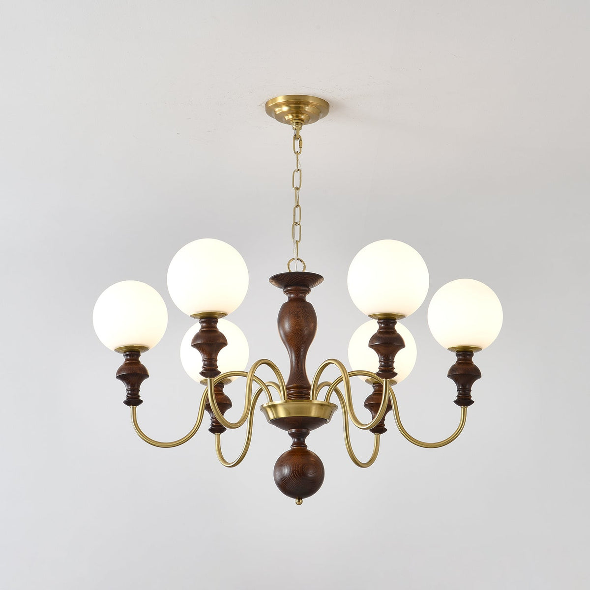 Indris Chandelier Wood & Brass Timeless Globe
