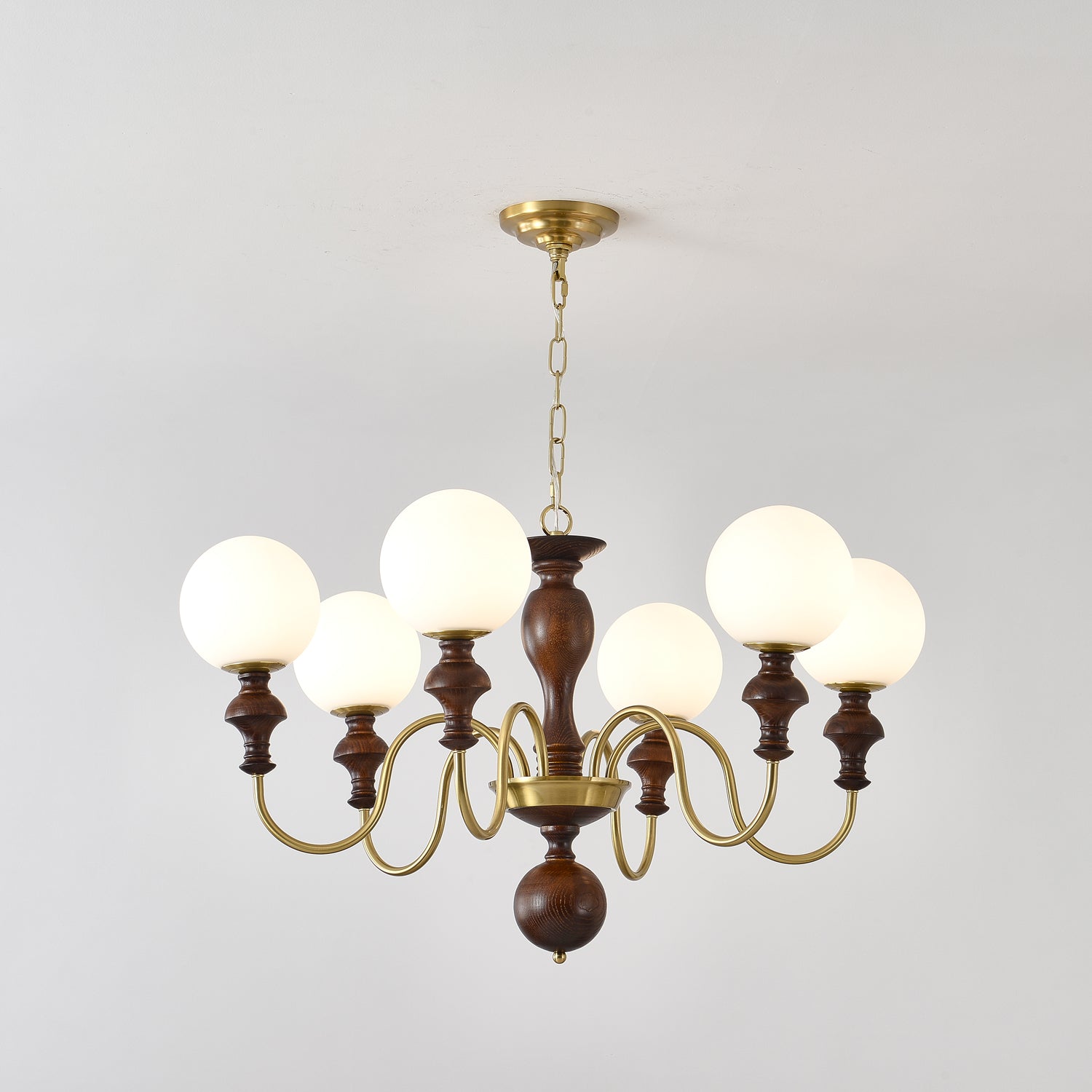 Indris Chandelier Wood & Brass Timeless Globe