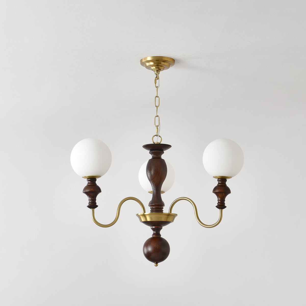 Indris Chandelier Wood & Brass Timeless Globe