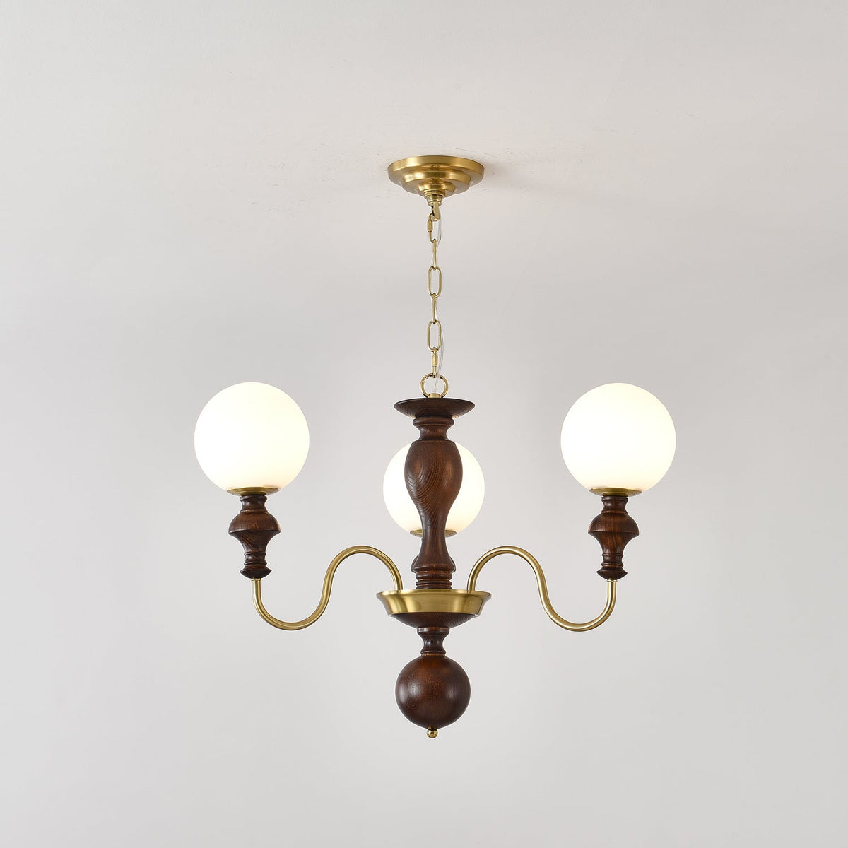 Indris Chandelier Wood & Brass Timeless Globe