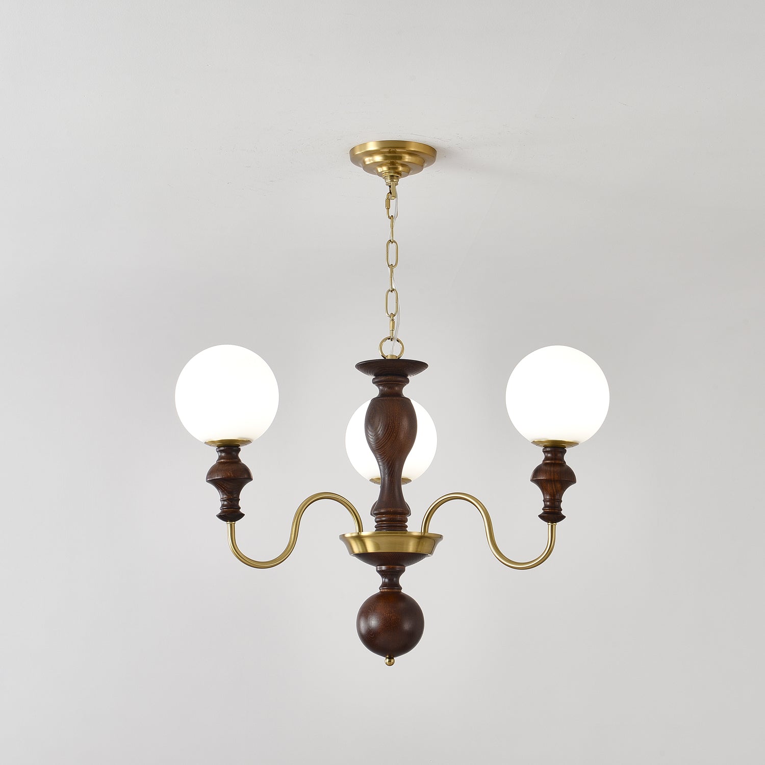 Indris Chandelier Wood & Brass Timeless Globe