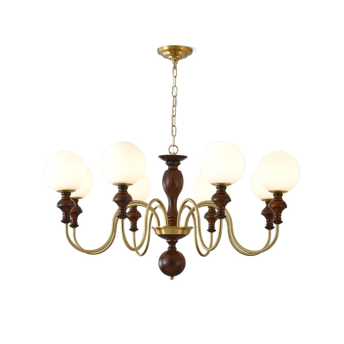 Indris Chandelier Wood & Brass Timeless Globe
