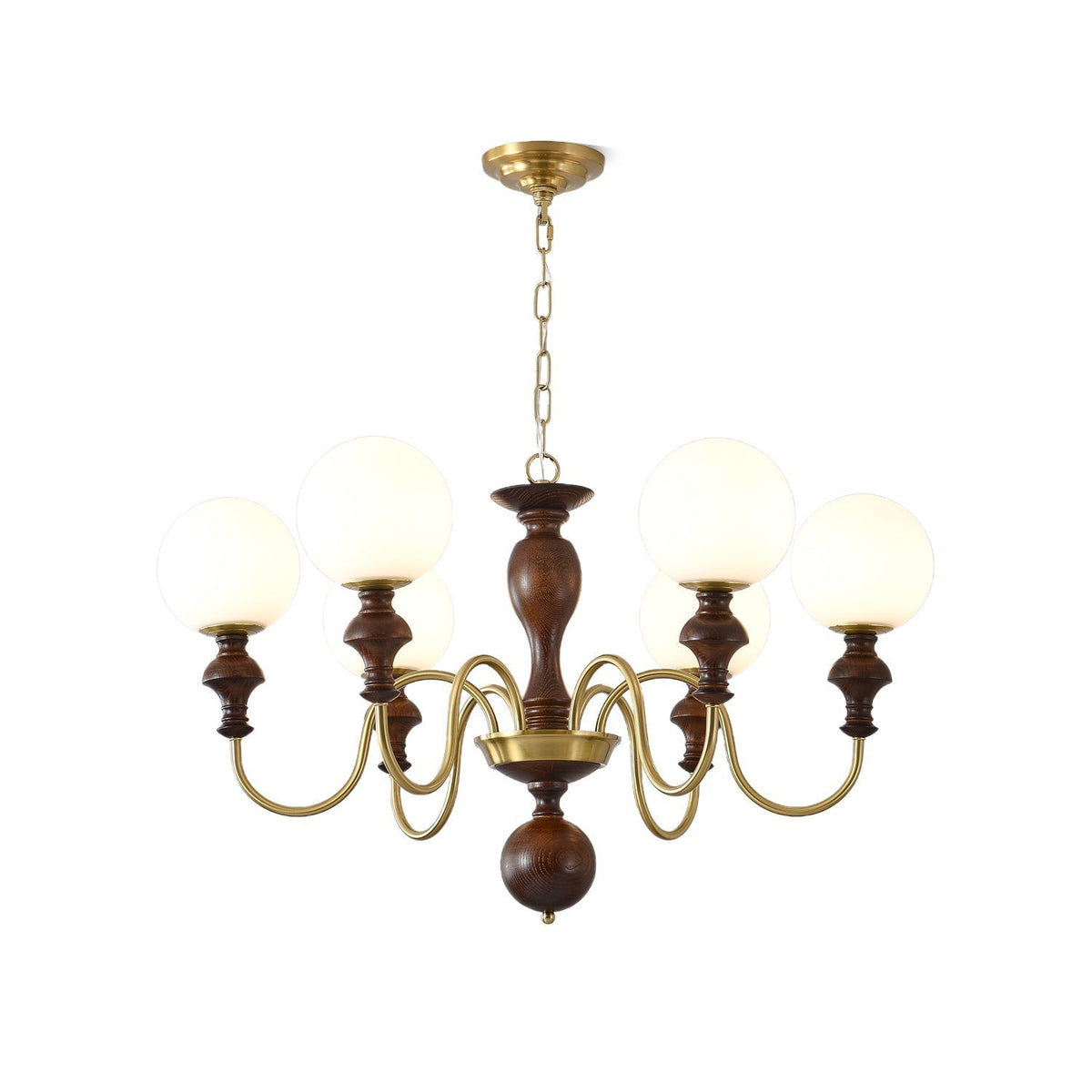 Indris Chandelier Wood & Brass Timeless Globe