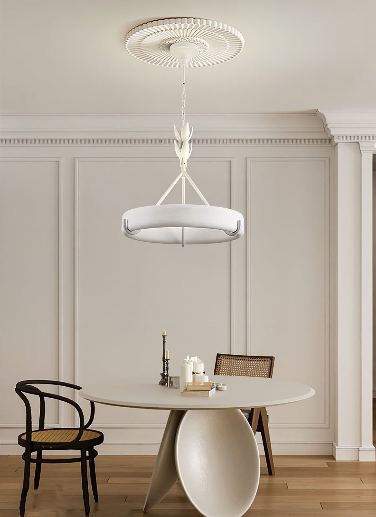Eixor Chandelier Plaster White Floral Shape Minimalist