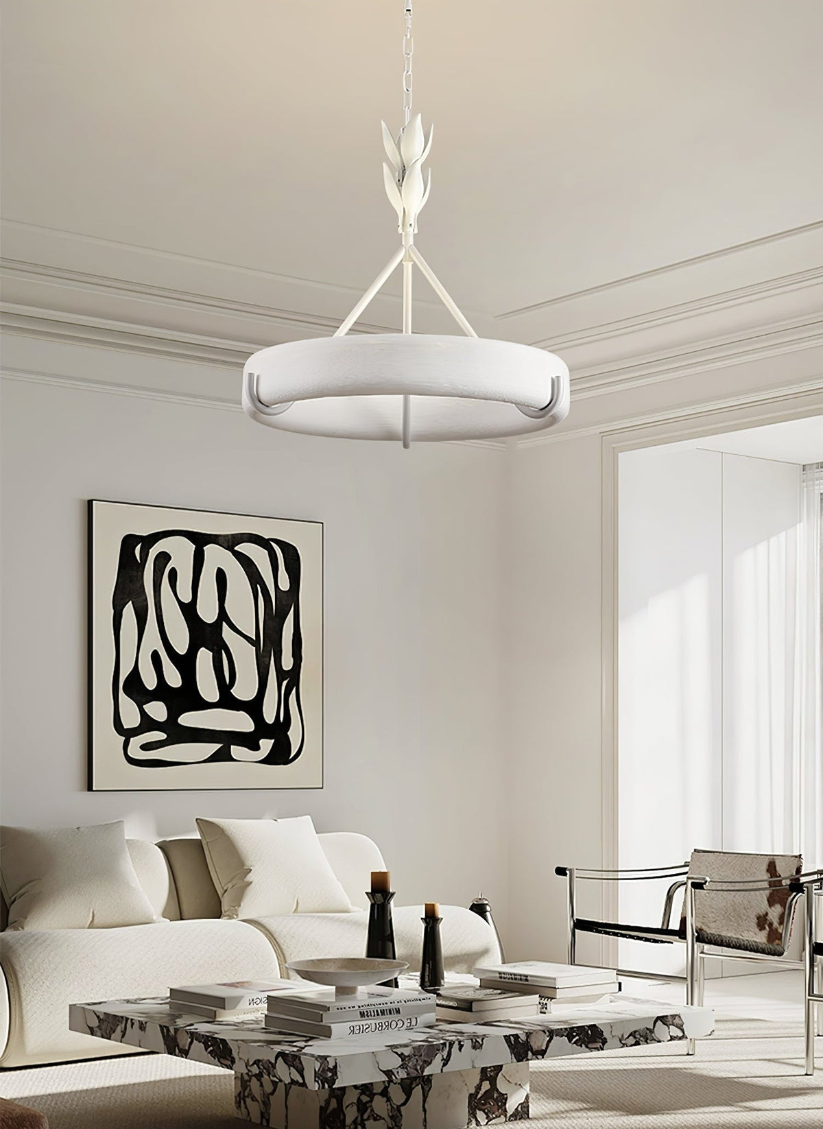 Eixor Chandelier Plaster White Floral Shape Minimalist