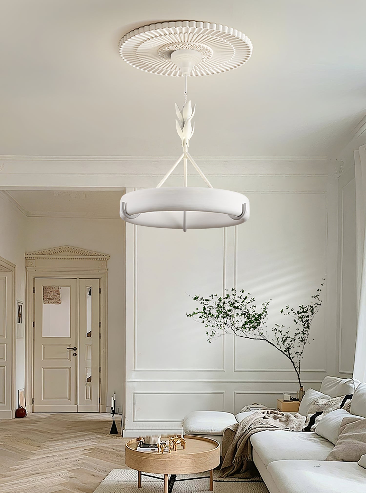 Eixor Chandelier Plaster White Floral Shape Minimalist