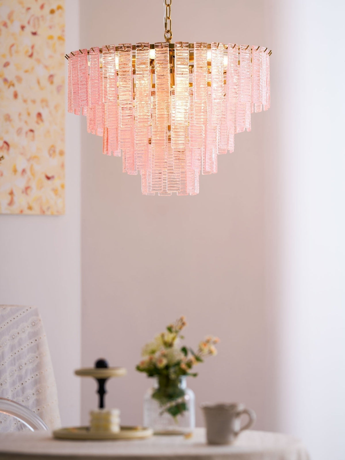 Lioririan Chandelier Pink Murano Glass Layered Vintage Luxury