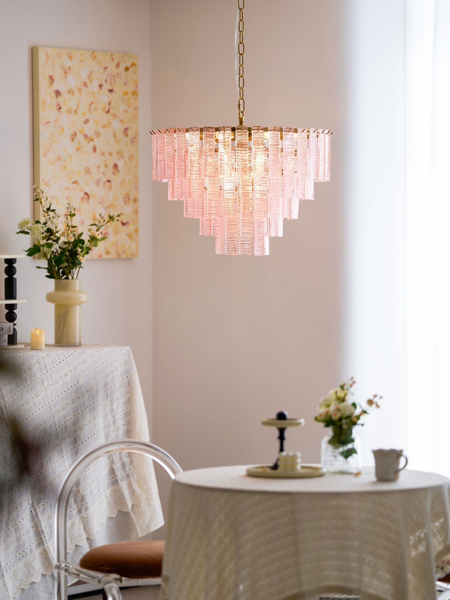 Lioririan Chandelier Pink Murano Glass Layered Vintage Luxury