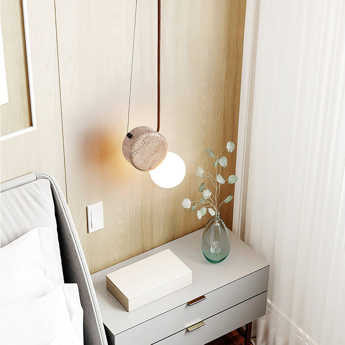 Zosolyra Double-Disc Travertine Pendant Light