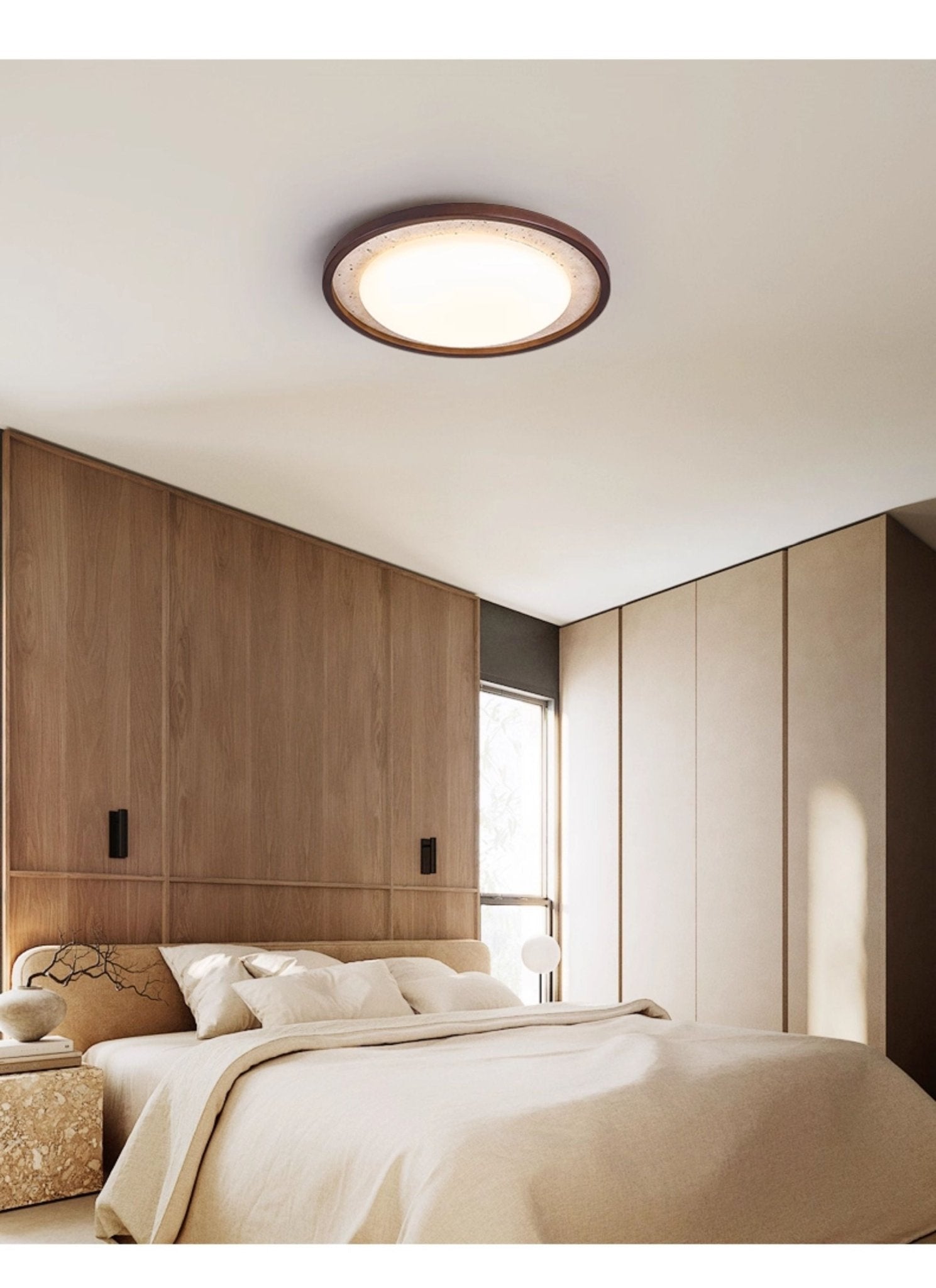 Bexm Round Yellow Travertine Ceiling Light