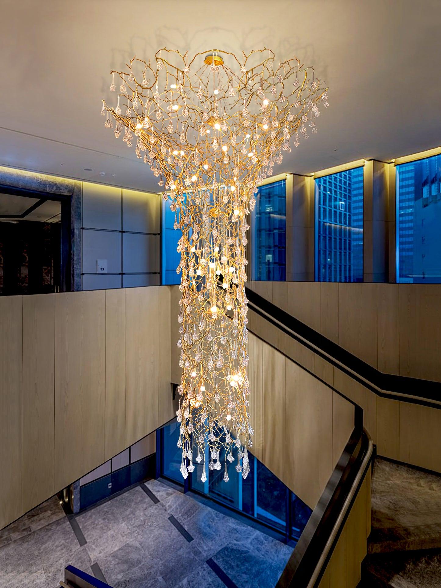 Abeleisa Tree Branch Staircase Brass Crystal Chandelier