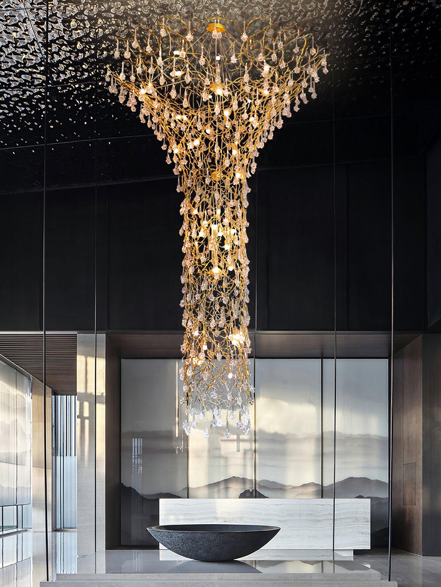 Abeleisa Tree Branch Staircase Brass Crystal Chandelier