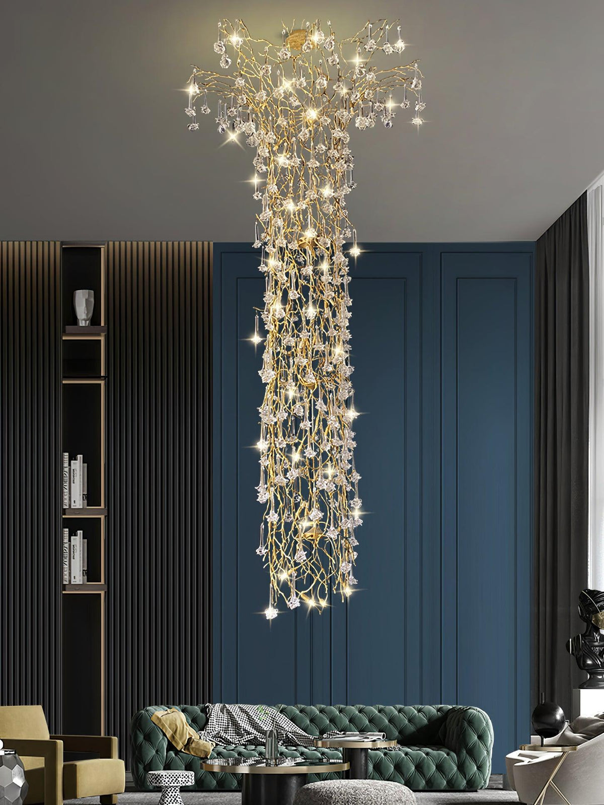 Abeleisa Tree Branch Staircase Brass Crystal Chandelier