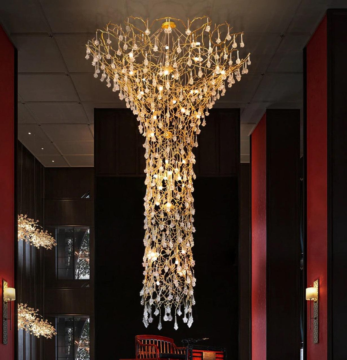 Abeleisa Tree Branch Staircase Brass Crystal Chandelier