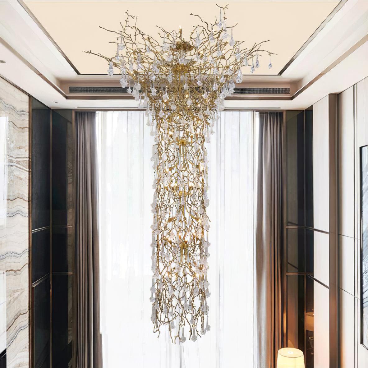 Abeleisa Tree Branch Staircase Brass Crystal Chandelier