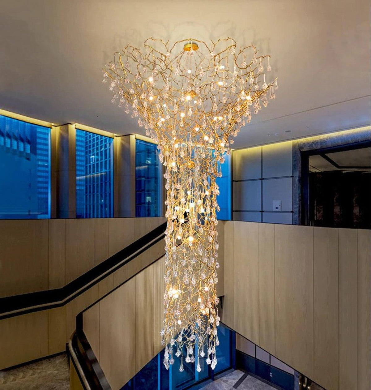 Abeleisa Tree Branch Staircase Brass Crystal Chandelier
