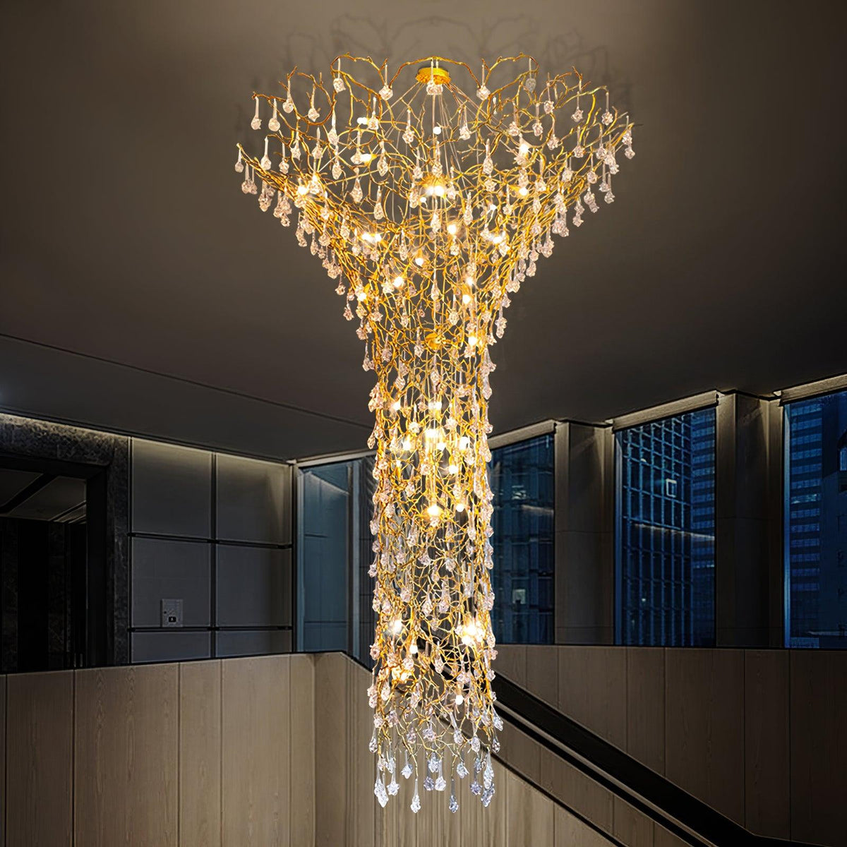 Abeleisa Tree Branch Staircase Brass Crystal Chandelier