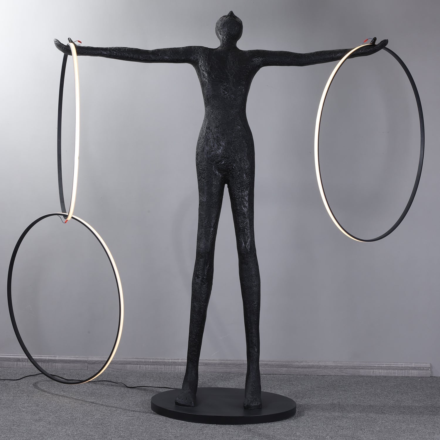 Eclipsa Dual-Ring Sculptural Black Floor Lamp