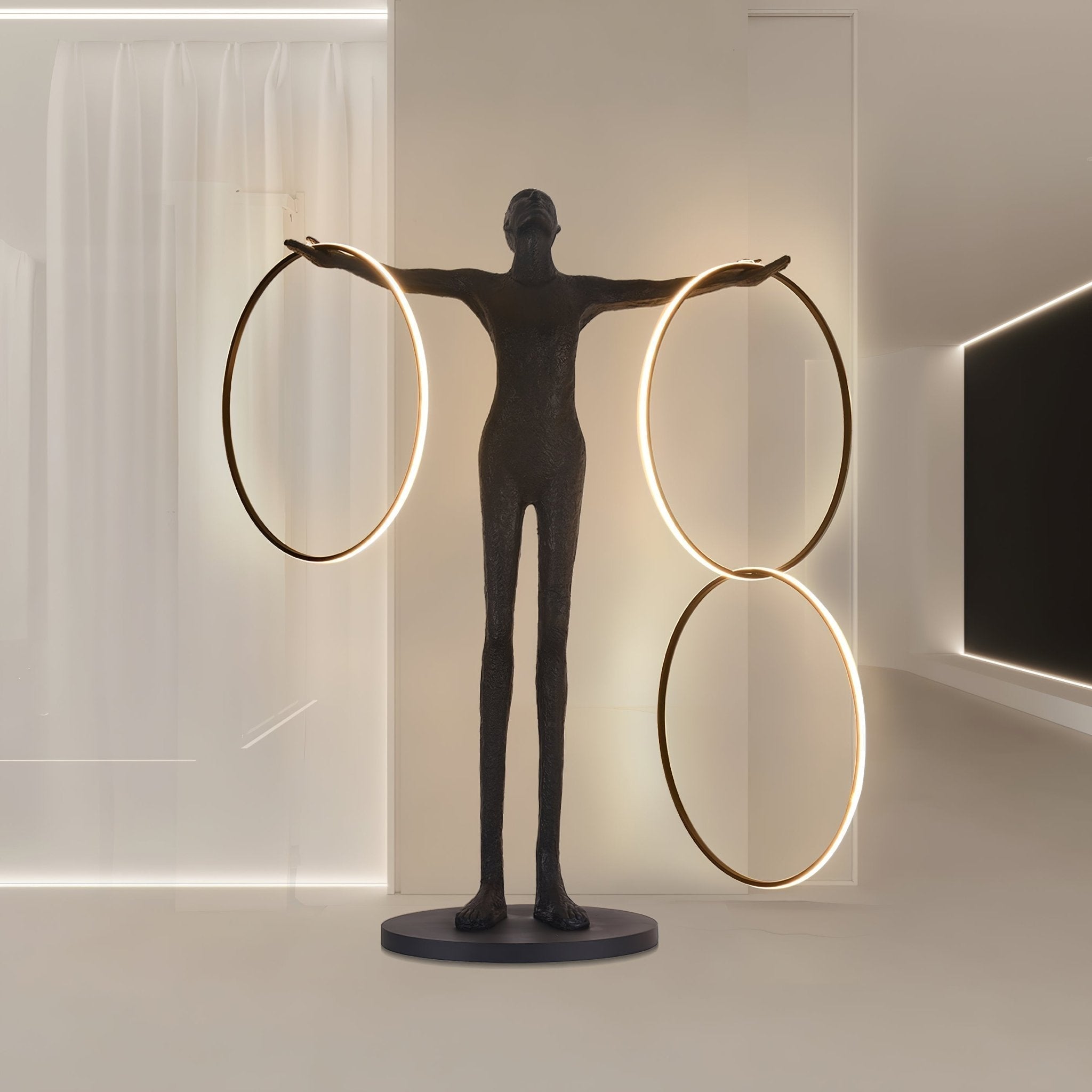 Eclipsa Dual-Ring Sculptural Black Floor Lamp