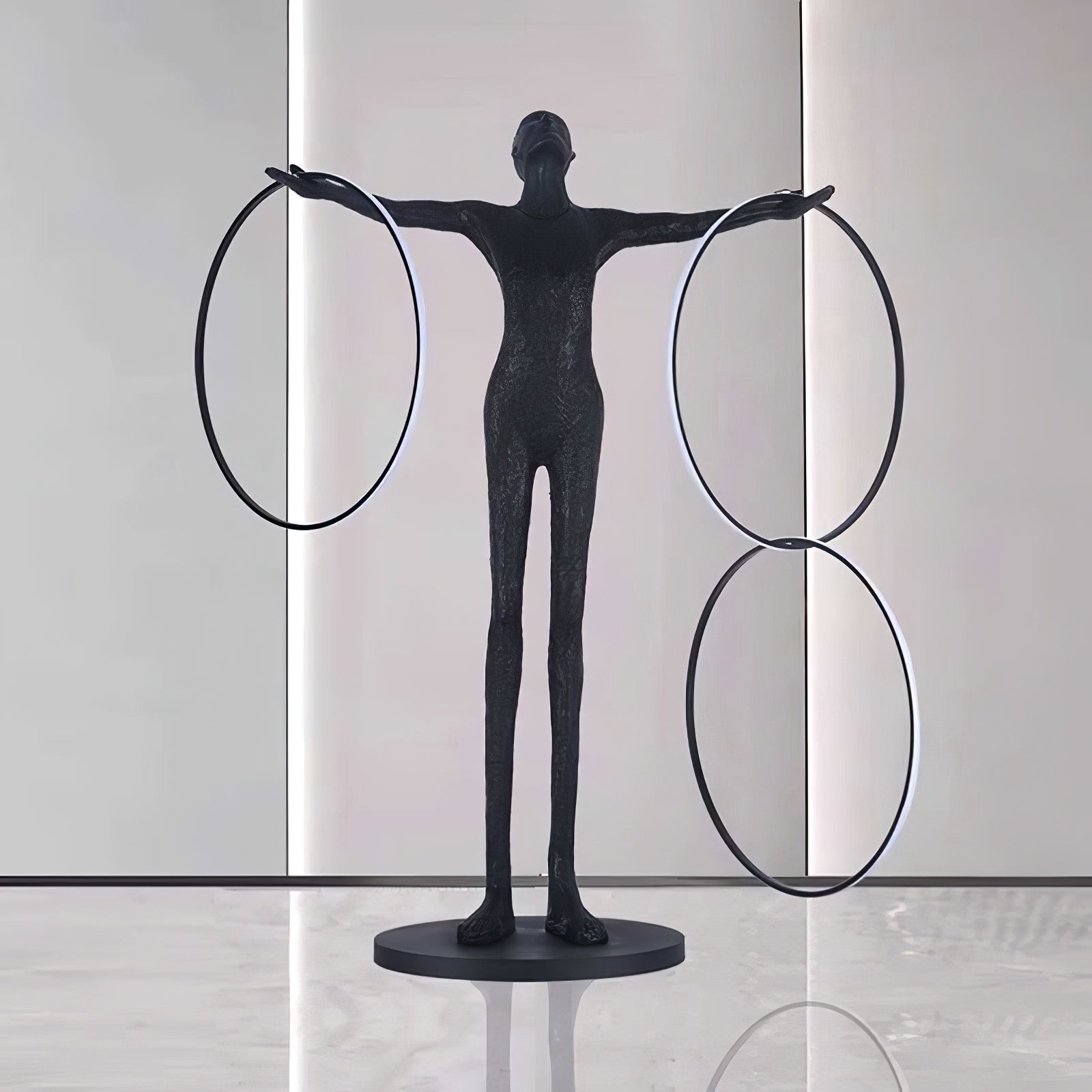 Eclipsa Dual-Ring Sculptural Black Floor Lamp