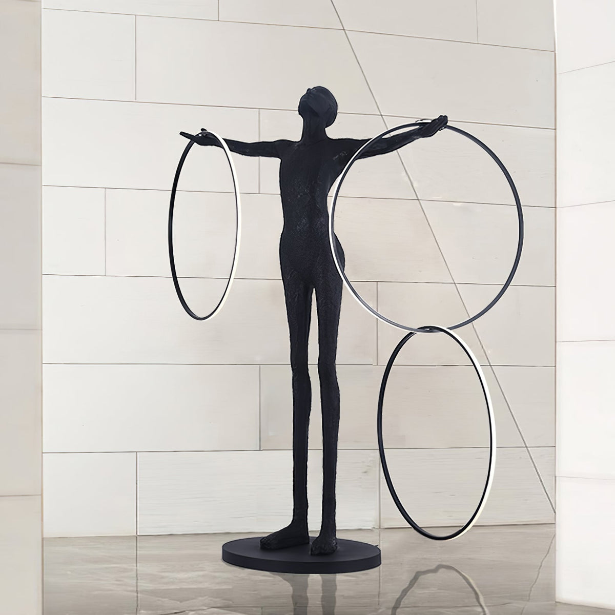 Eclipsa Dual-Ring Sculptural Black Floor Lamp