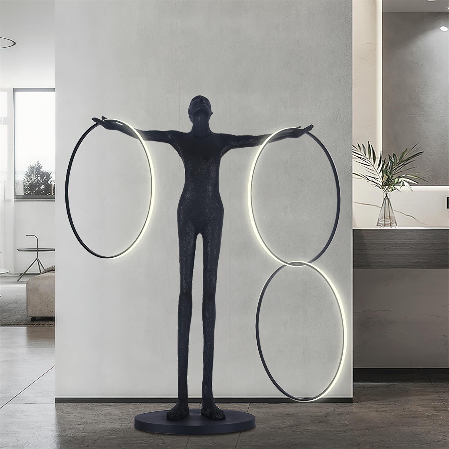 Eclipsa Dual-Ring Sculptural Black Floor Lamp