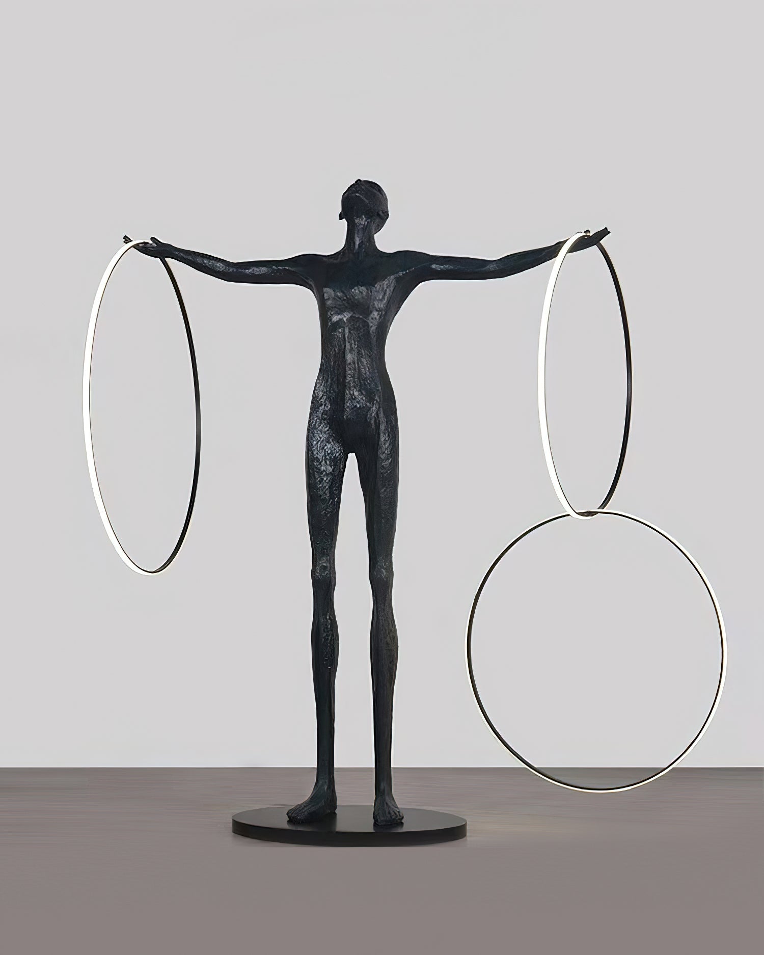 Eclipsa Dual-Ring Sculptural Black Floor Lamp