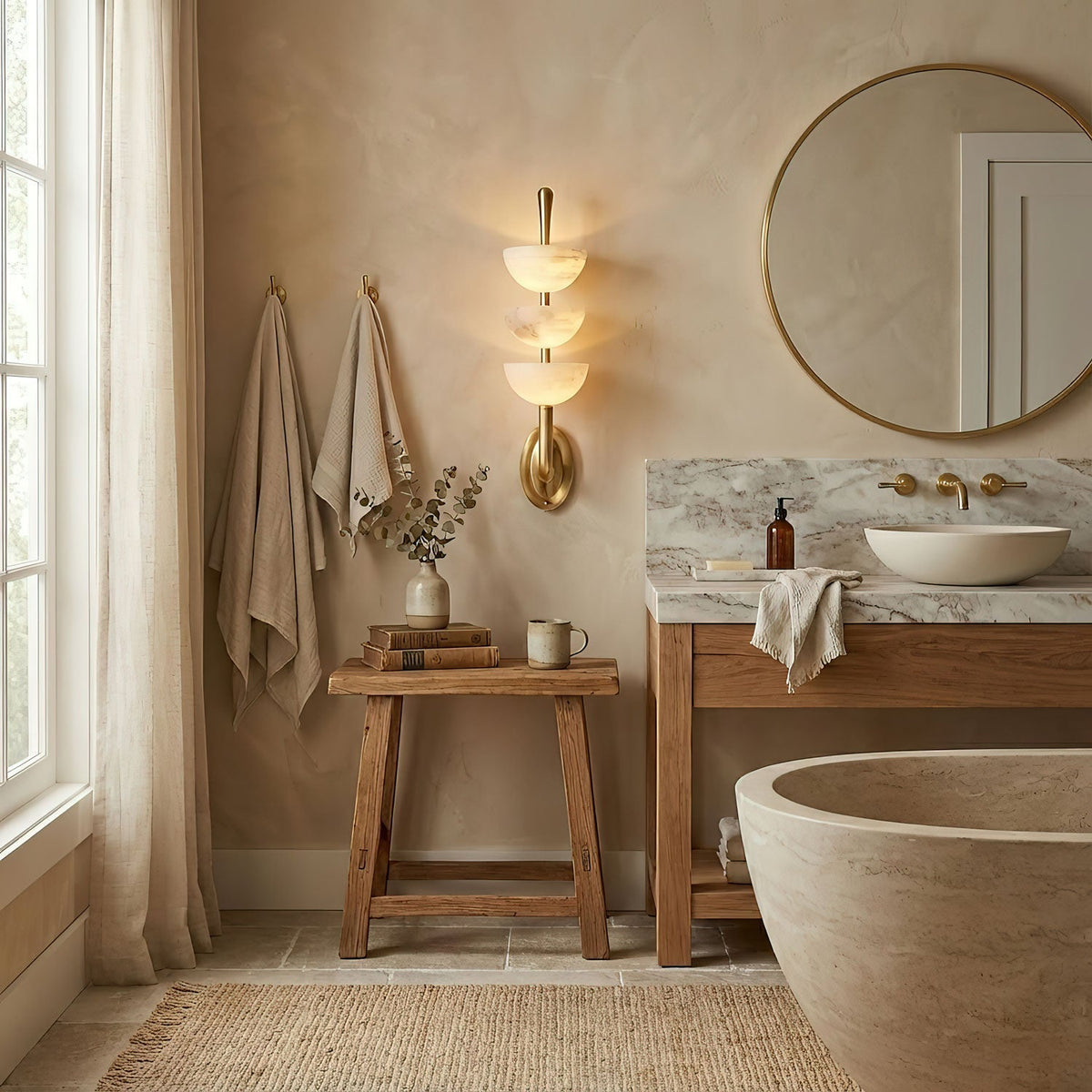 Rosestone Triple Alabaster Indoor Wall Light