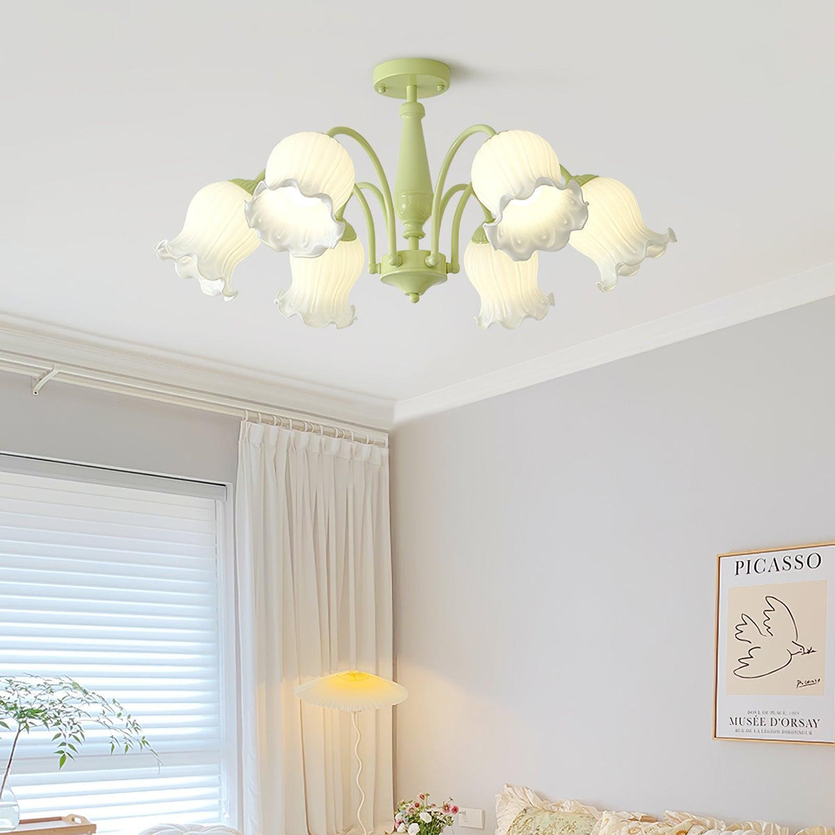 Ibis Trumpet Chandelier Floral Pastel Glass Petals