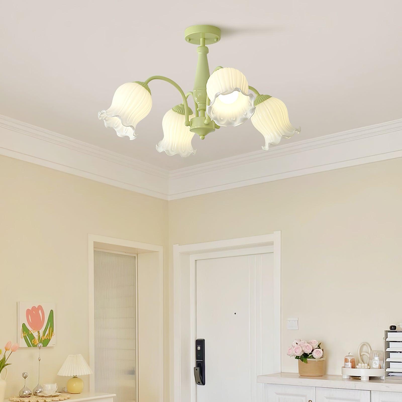 Ibis Trumpet Chandelier Floral Pastel Glass Petals