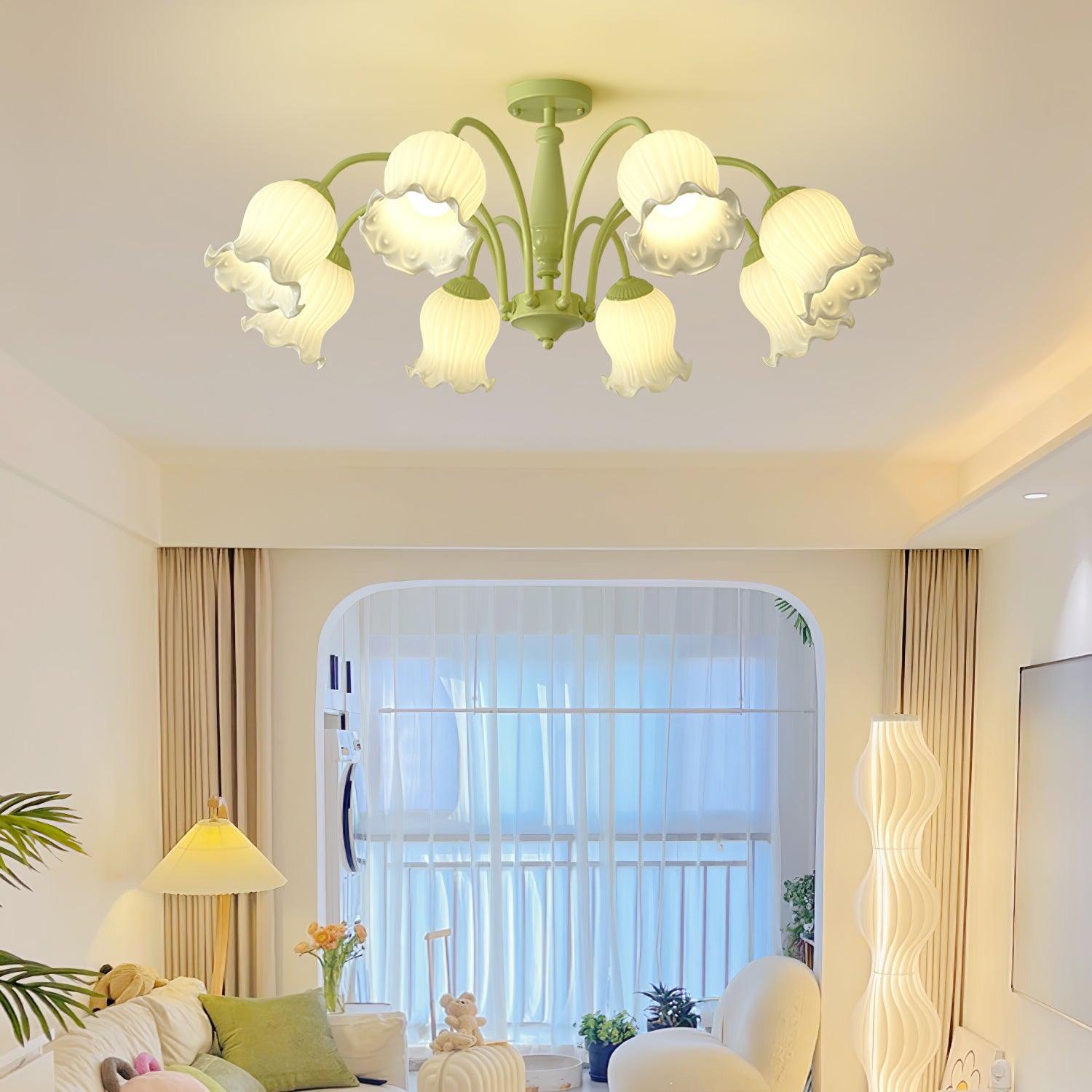 Ibis Trumpet Chandelier Floral Pastel Glass Petals