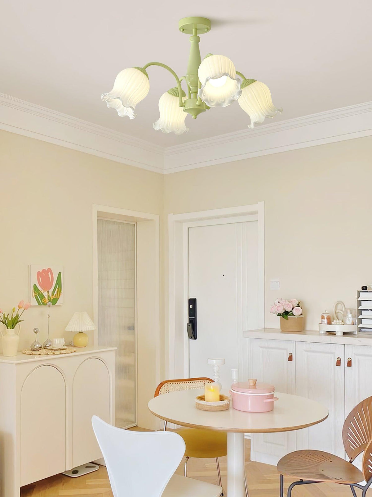Ibis Trumpet Chandelier Floral Pastel Glass Petals