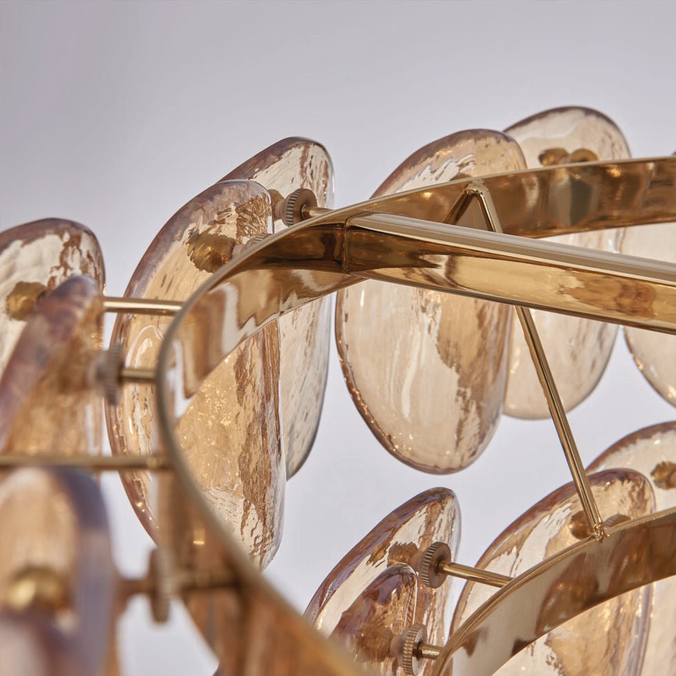 Lioroelle Chandelier Amber Glass Disc Fish Scale Brass
