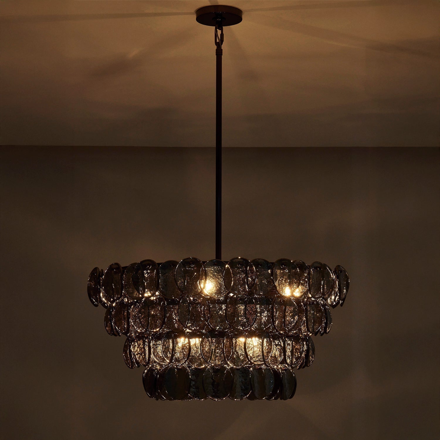 Lioroelle Chandelier Amber Glass Disc Fish Scale Brass