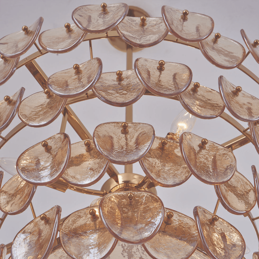 Lioroelle Chandelier Amber Glass Disc Fish Scale Brass