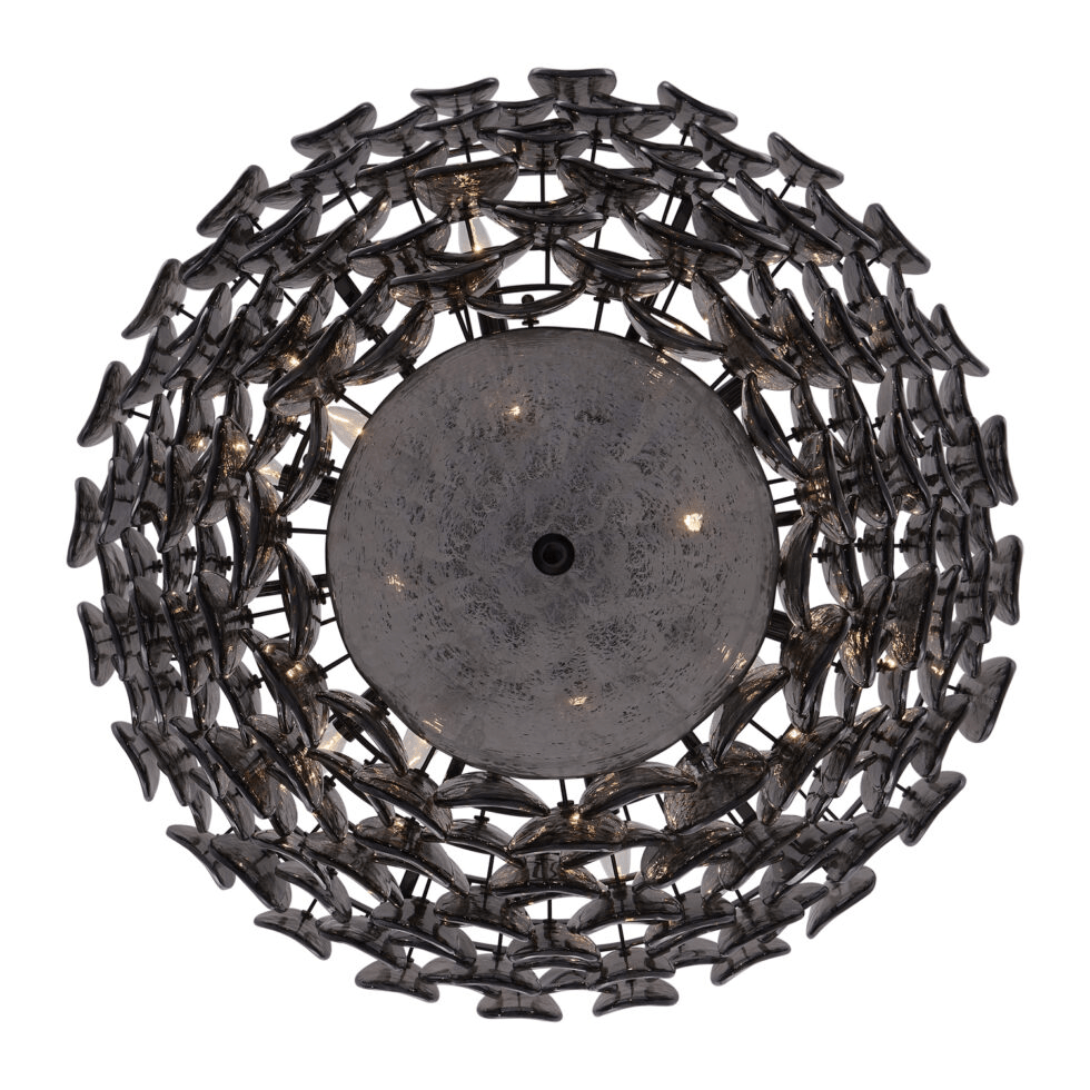 Celalella Chandelier Large Amber Glass Disc Fish Scale Brass