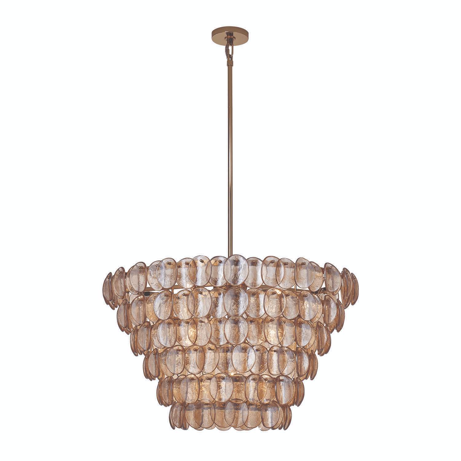 Celalella Chandelier Large Amber Glass Disc Fish Scale Brass