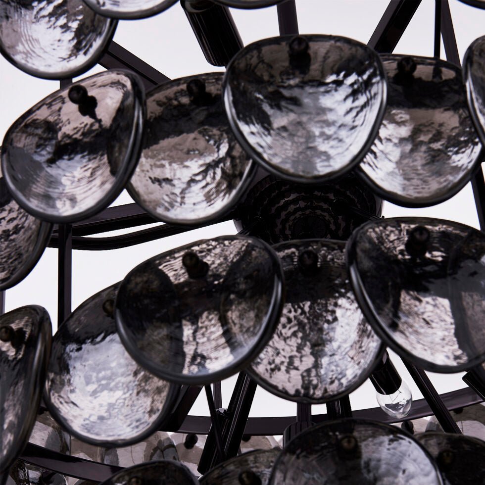 Celalella Chandelier Large Amber Glass Disc Fish Scale Brass